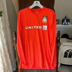 United Polaris Wrexham AFC Shirt Henley Pajama Mens S/M red orange Football